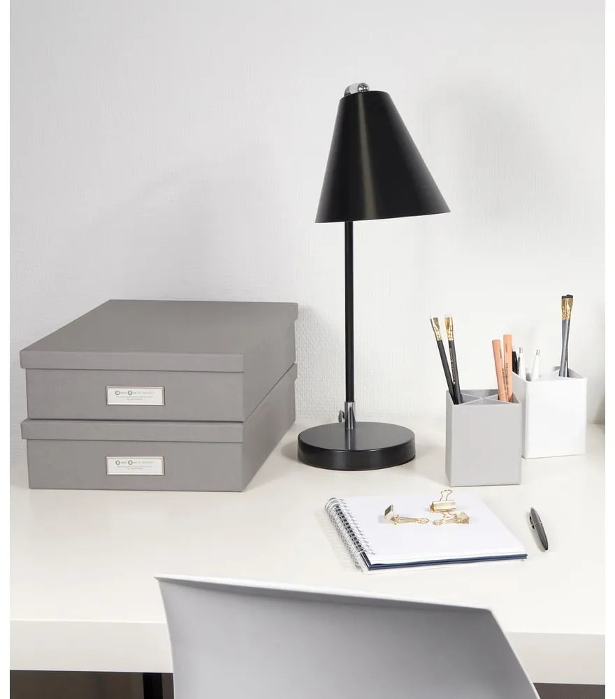 Сива кутия за съхранение с етикет за име за документи, размер A4 Oskar - Bigso Box of Sweden