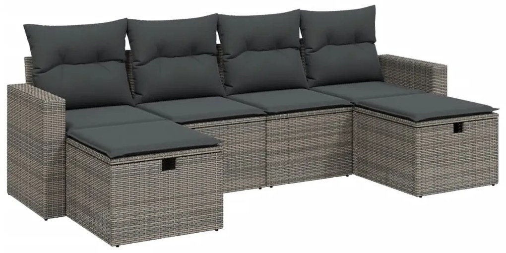 3263546 vidaXL Градински диван с възглавници, 6 части, полиратан, сив