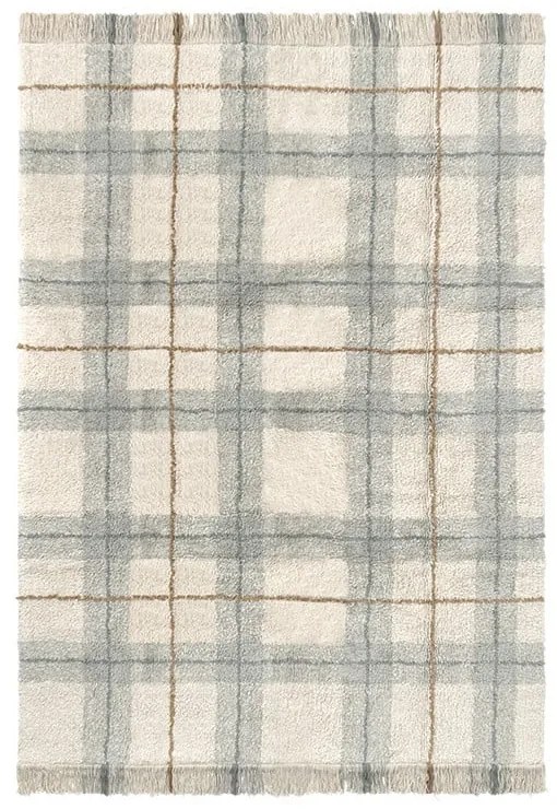 Ръчно изработен памучен килим подходящ за пране в кремав и светлозелен цвят 140x190 cm Tartan Blue Sage – Lorena Canal