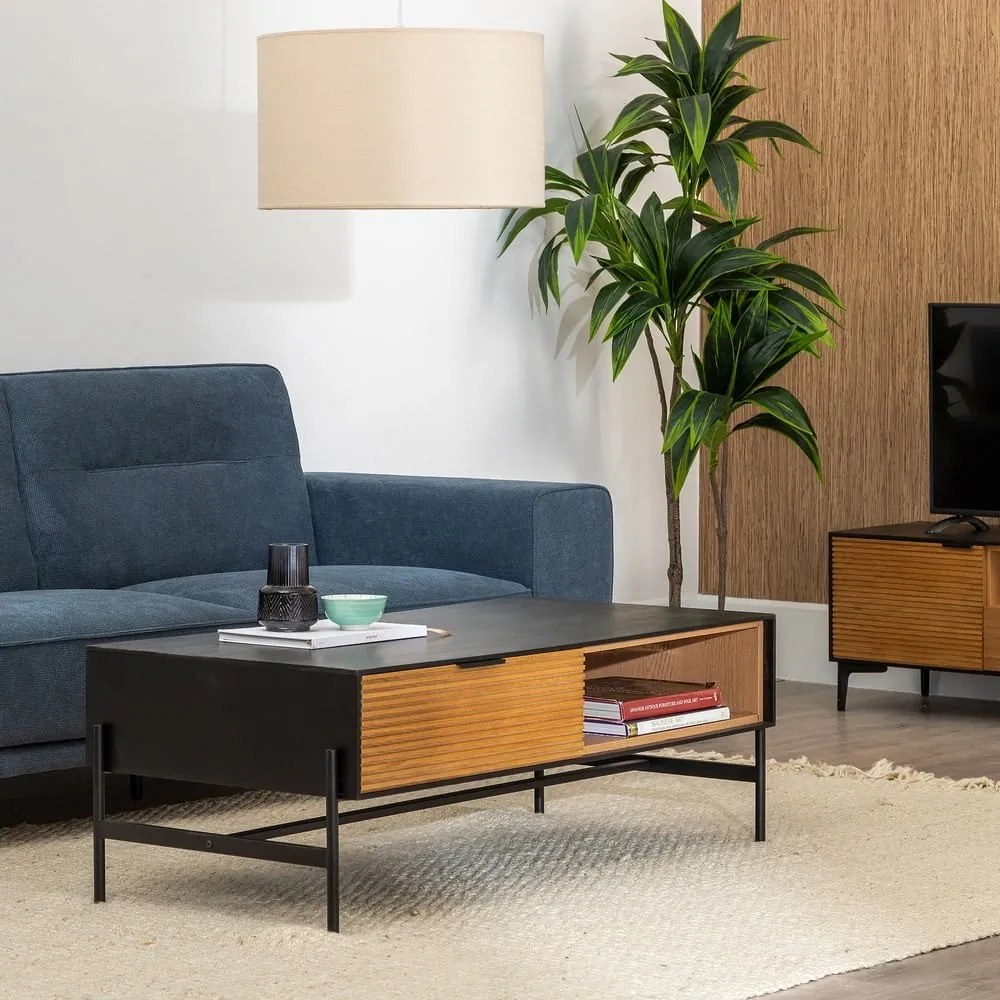 Масичка за кафе от ясен в черен и естествен цвят 60x124 cm Orleans - Ixia