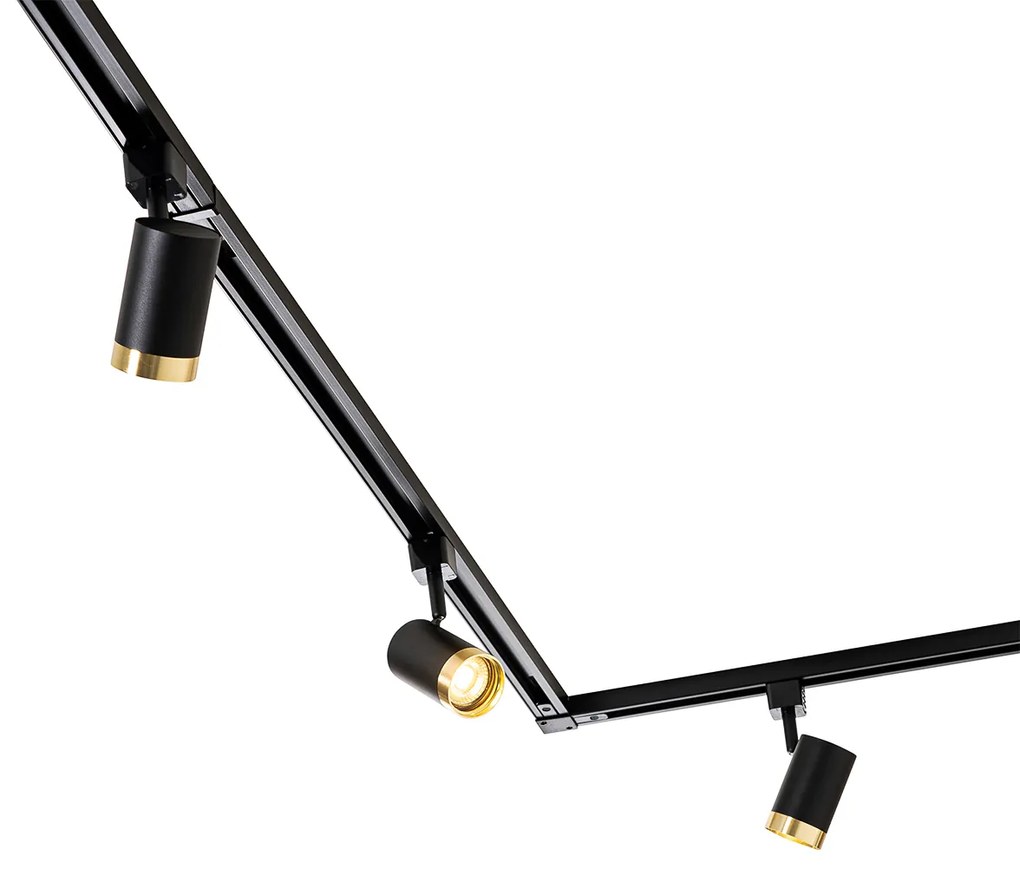 1-фазна релсова система с 5 прожектори черна със златен пръстен - Jeana