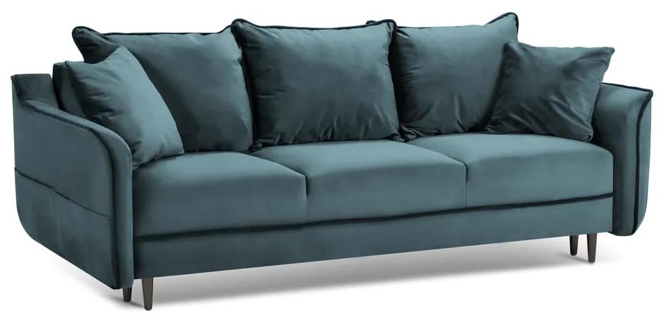 Разтегателен диван от кадифе в бензиново синьо Basso - Kooko Home