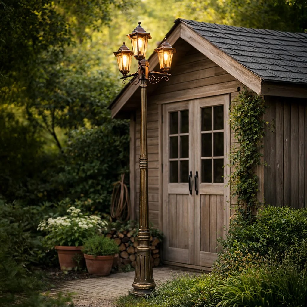 Антична външна лампа златиста 3-светлина IP44 - New Haven