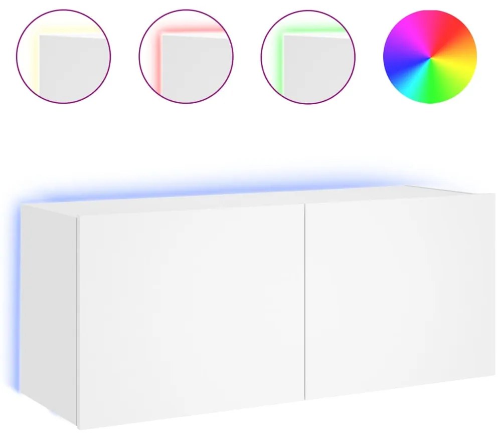 837323 vidaXL Стенен ТВ шкаф с LED осветление, бял, 100x35x41 см