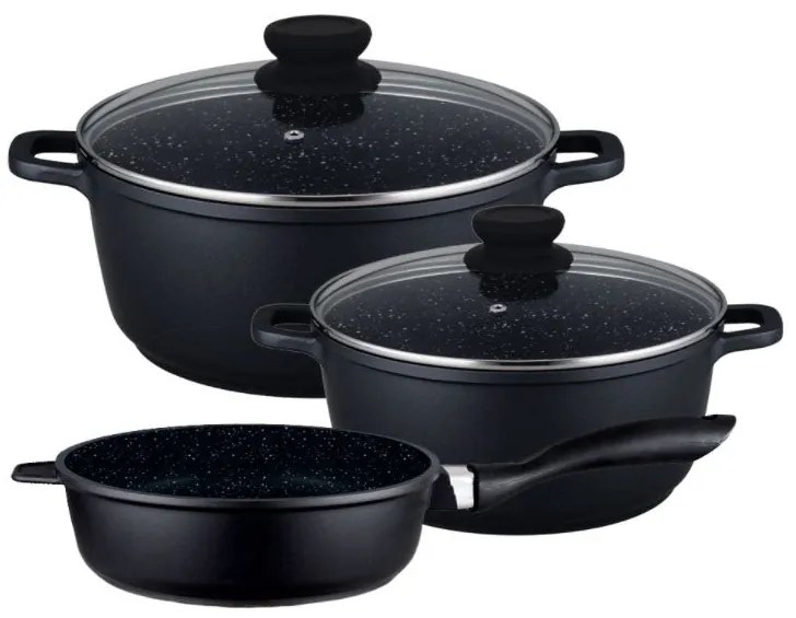 Комплект тенджери и тиган ZEPHYR ZP 4318 M5, 5 части, Мраморно покритие, Индукция, Черен