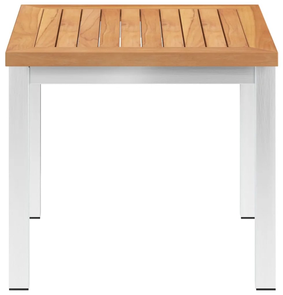 46512 vidaXL Градинска странична маса 45x45x38 см тик масив и инокс