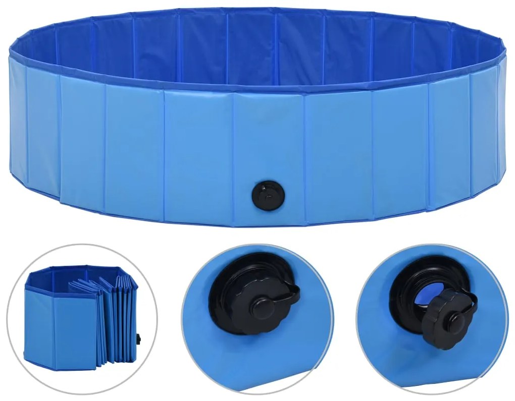170826 vidaXL Сгъваем басейн за кучета, син, 120x30 см, PVC