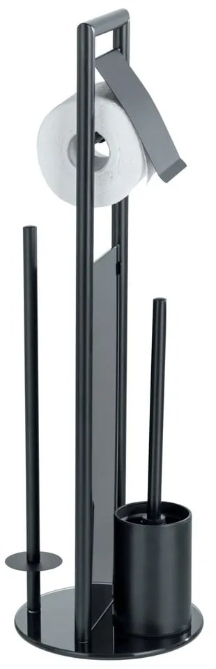 Черна поставка за тоалетна хартия стойка с четка от неръждаема стомана Ravina – Wenko