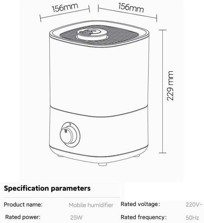 Овлажнител за въздух Xiaomi Lydsto F100S, 25W, 2.5 л, 3 степени, 200 мл/ч, Дисплей, Нощен режим, Таймер, Бял