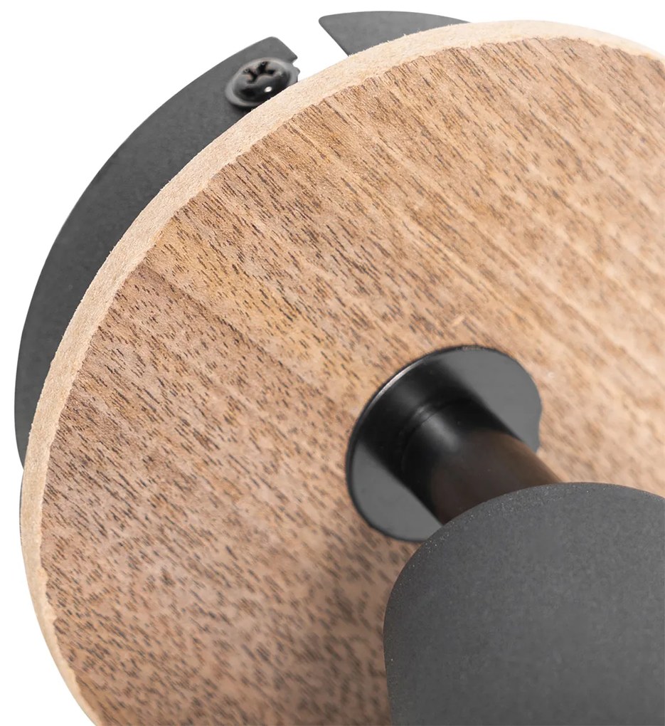 Прожектор в стил арт деко черен с димно стъкло и дърво - Vidro