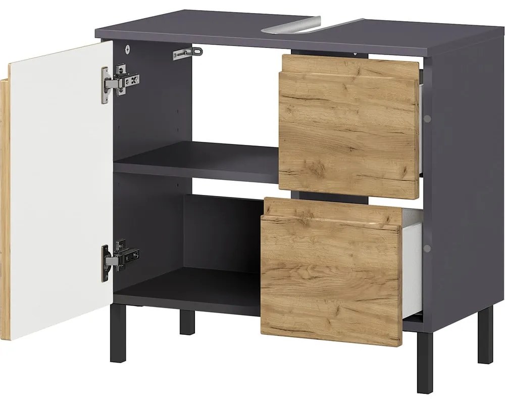 Тъмно сив шкаф под мивката от дъб 60x56 cm Salinas - Germania