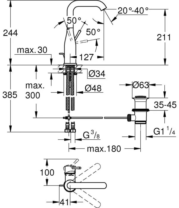 Смесител за мивка Grohe Essence New L-size-Антрацит Mat