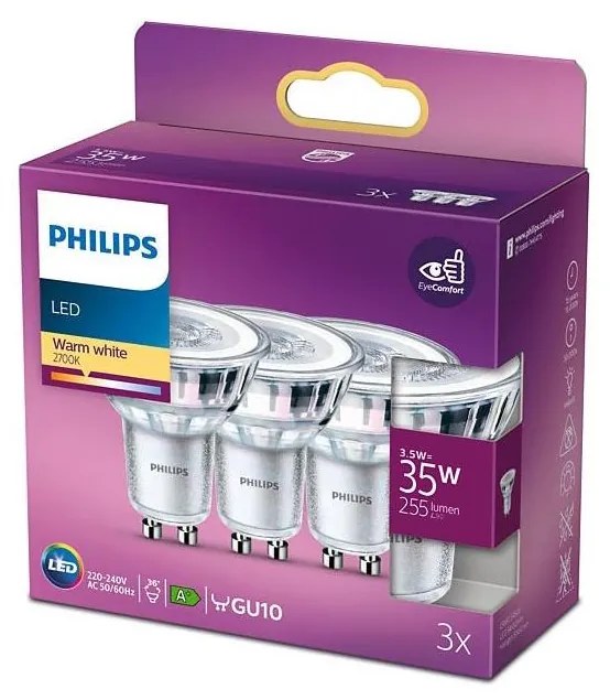 К-кт 3бр. LED крушки Philips GU10/3,5W/230V 2700K