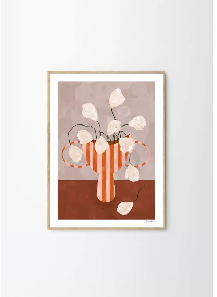 Постер 50x70 cm White Flowers in Striped Vase – Frankie Penwill – The Poster Club