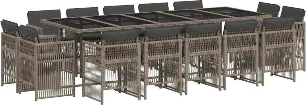 3211052 vidaXL Градински комплект с възглавници 15 части полиратан сив