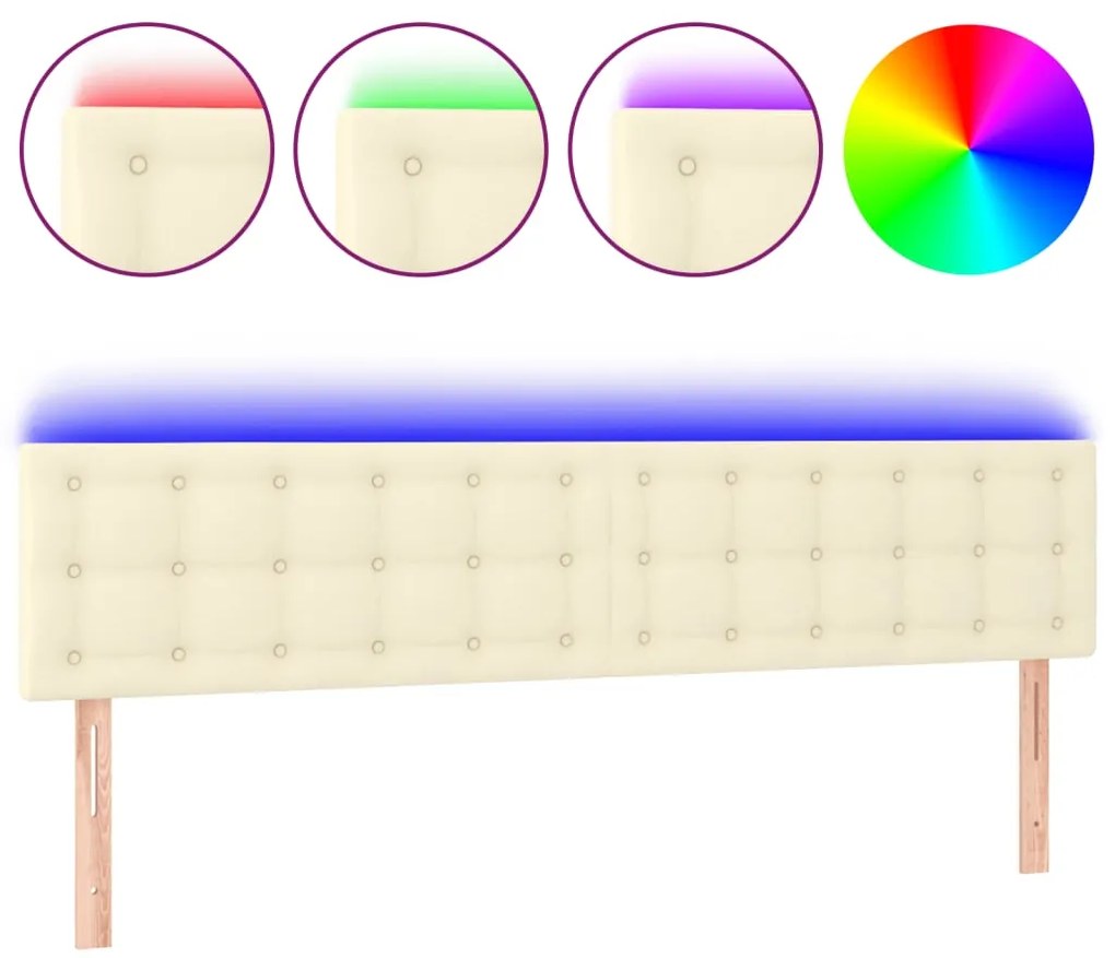 3121716 vidaXL LED Горна табла за легло, кремава, 180x5x78/88 см