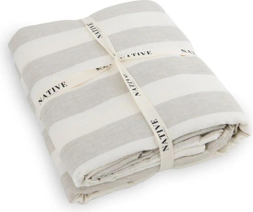 Светлосиво/кремаво двойно ленено спално бельо 200x200 cm Natural Stripes – Native Natural