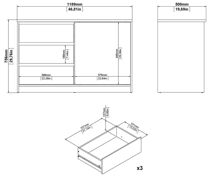 Скрин от дъбов декор с плъзгащи се врати в естествен цвят 119x76x50 cm Naia – Tvilum