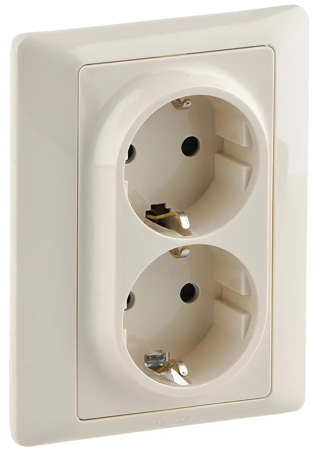 Legrand 755703 Двоен контакт Valena Life с рамка 2X2P+E Schuko 16A, авт. клеми, крем,  - 755703