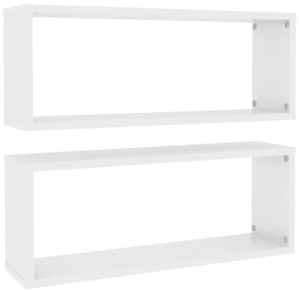 807151 vidaXL Стенни кубични рафтове, 2 бр, бял гланц, 60x15x23 см
