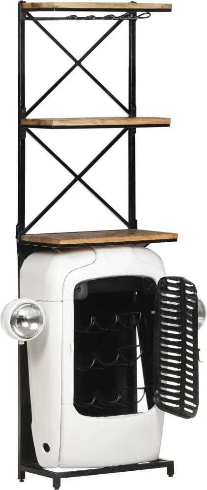 320487 vidaXL Шкаф за вино "Трактор", бял, 49x31x172 см, грубо мангово дърво