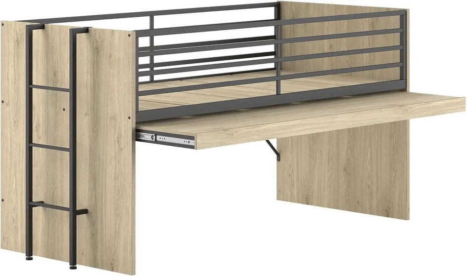 Повдигнато детско легло с включена подматрачна рамка в естествен цвят 90x200 cm Sam – Vipack