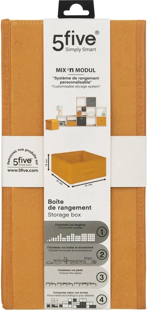 Кутия за съхранение 5five Mix & Modul, Кадифе, Жълта, 31x15 cm