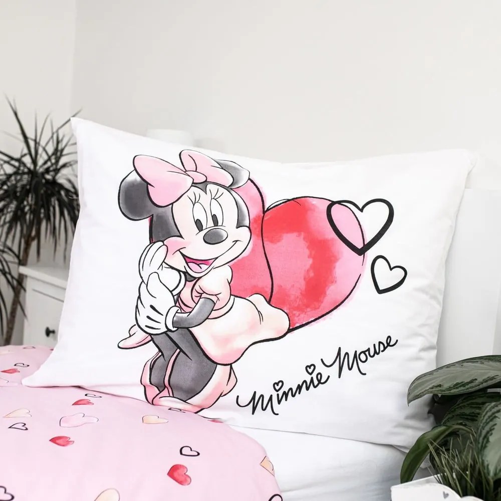 Бяло-розово единично памучно детско спално бельо 140x200 cm Minnie "White" – Jerry Fabrics