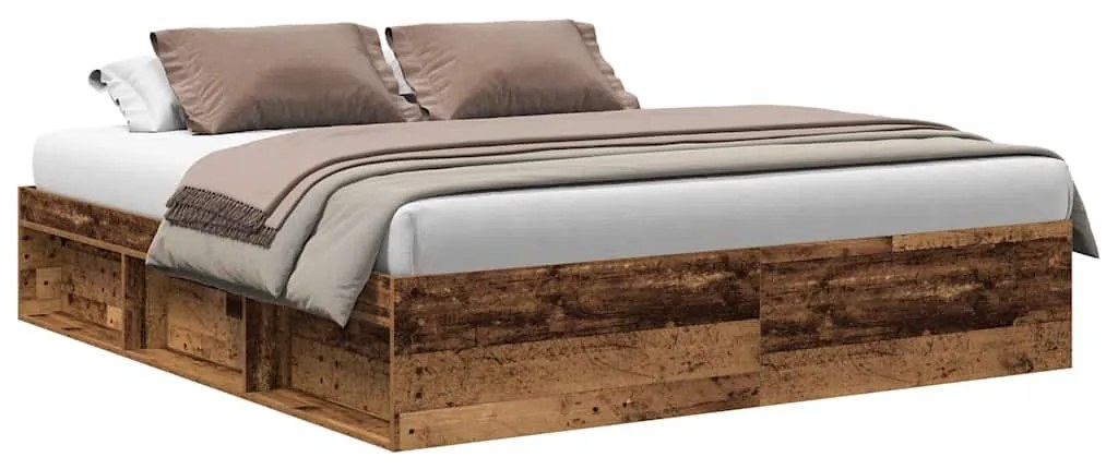 3328869 vidaXL Рамка за легло без матрак Старо дърво 200x200cm Инженерно дърво