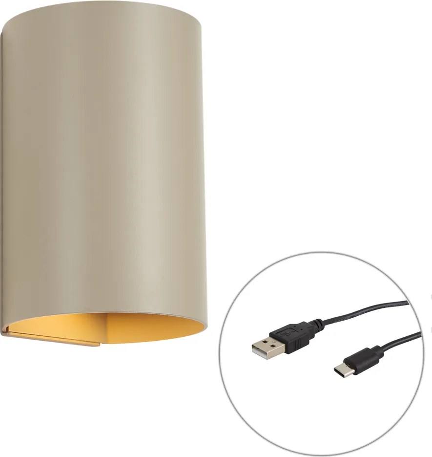 Модерна стенна лампа Таупе с LED, 3-степенно димиране и презареждаема - Sabbir