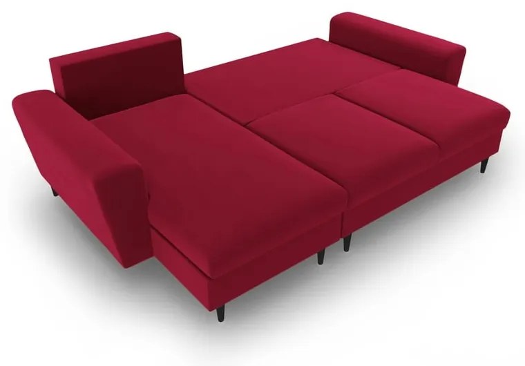 Червен кадифен разтегателен ъглов диван с място за съхранение Kyoto – Cosmopolitan Design