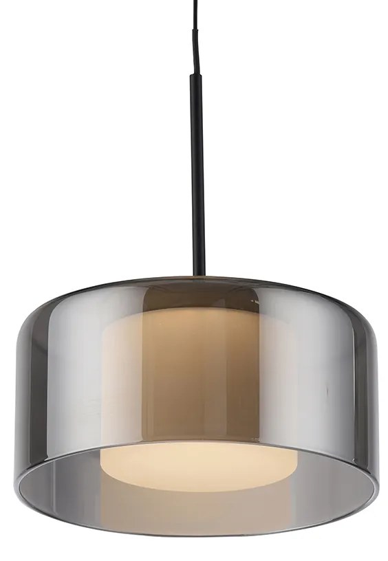 Hanglamp zwart met smoke glas incl. LED 3-lichts easylift - Rika