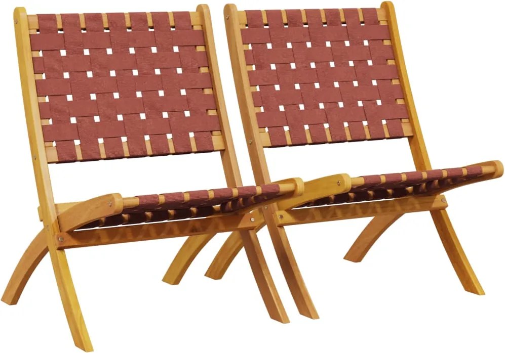 366511 vidaXL Сгъваеми градински столове, 2 бр, червено, акация масив и плат