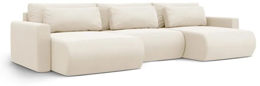 Бежов кадифен разтегателен ъглов диван с място за съхранение (U форма) Belfast – Cosmopolitan Design