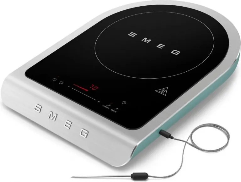 Преносим индукционен котлон Smeg PIC01EGMEU, 2100 W, Керамично стъкло, Таймер, LED дисплей, Изумрудено зелено