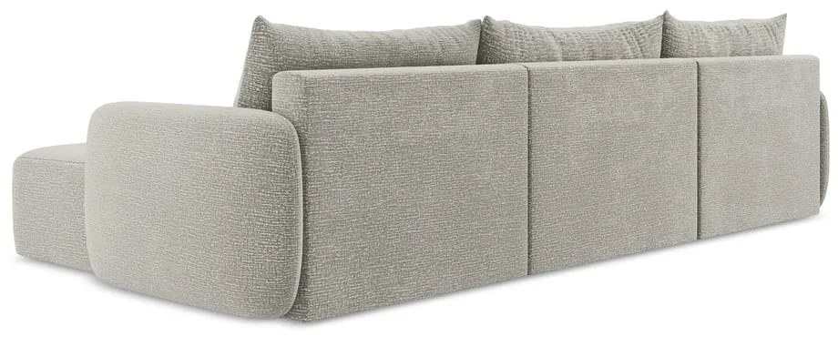 Светлосив разтегателен ъглов диван с място за съхранение Kalena – Makamii