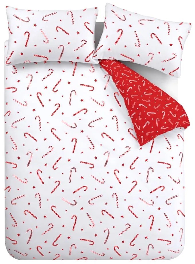 Червено-бяло удължено спално бельо за двойно легло 200x200 cm Candy Cane - Catherine Lansfield