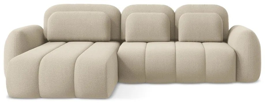 Светлокафяв разтегателен ъглов диван с място за съхранение от букле (ляв ъгъл) Pele – Makamii