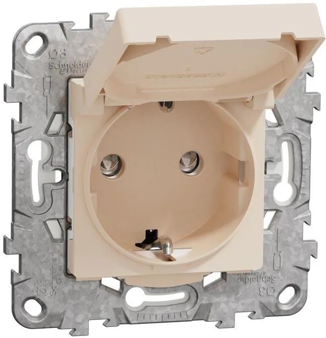 SE Контакт шуко с капак IP44 с носеща рамка 2 мод. цвят Крем Unica  - NU508244