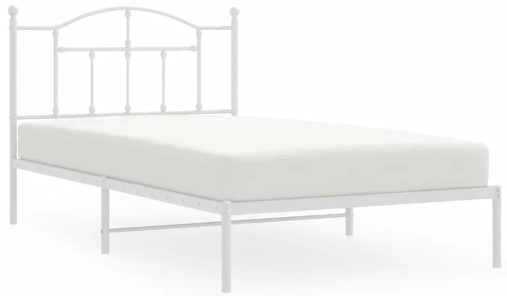 353484 vidaXL Метална рамка за легло с горна табла, бяла, 107x203 см