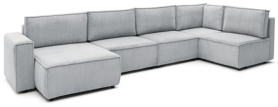 Светлосив ъглов U-образен диван от велур, десен ъгъл Nihad modular - Bobochic Paris