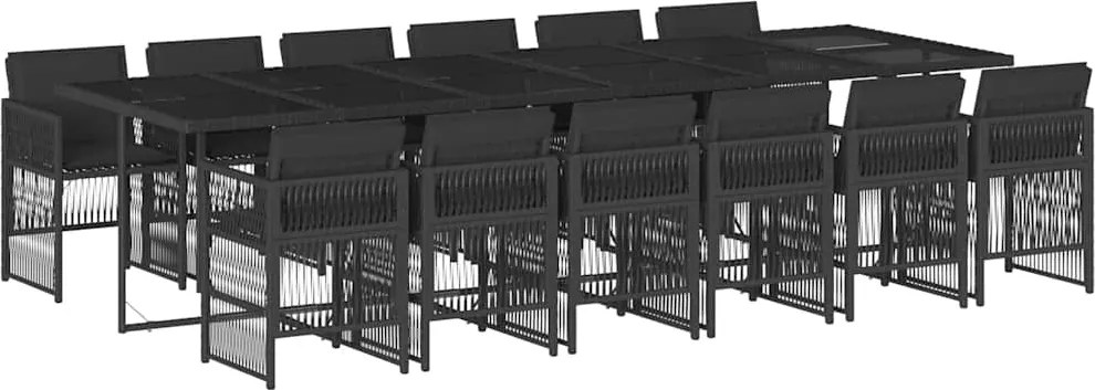 3210943 vidaXL Външен трапезен комплект 13 части с възглавници черен полиратан