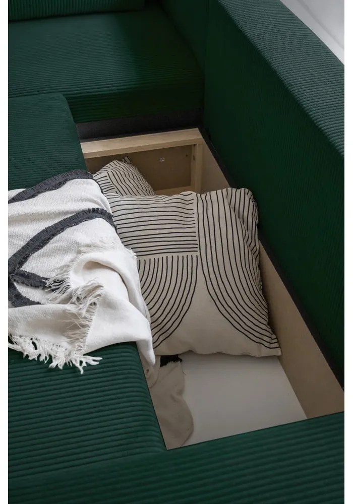 Тъмнозелен разтегателен ъглов диван от рипсено кадифе (променлив) Brave Dave – Miuform