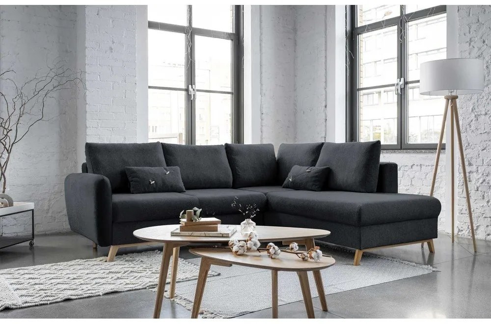 Тъмно сив ъглов разтегателен диван десен ъгъл Scandic Lagom - Miuform