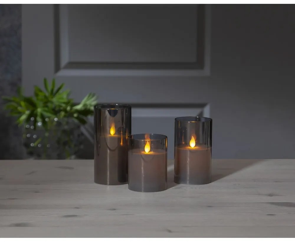 Сива LED восъчна свещ в стъкло, височина 15 см M-Twinkle - Star Trading