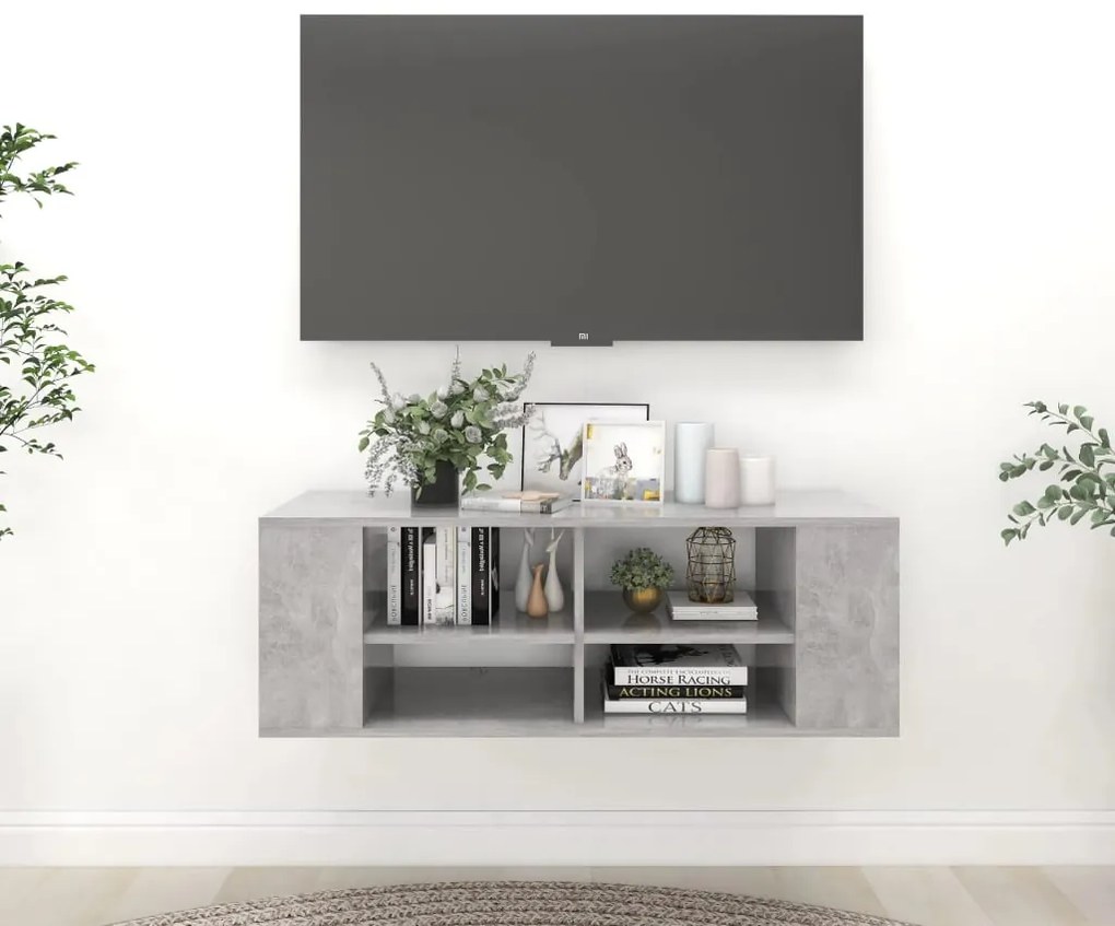 806242 vidaXL ТВ шкаф за стенен монтаж, бетонно сив, 102x35x35 см
