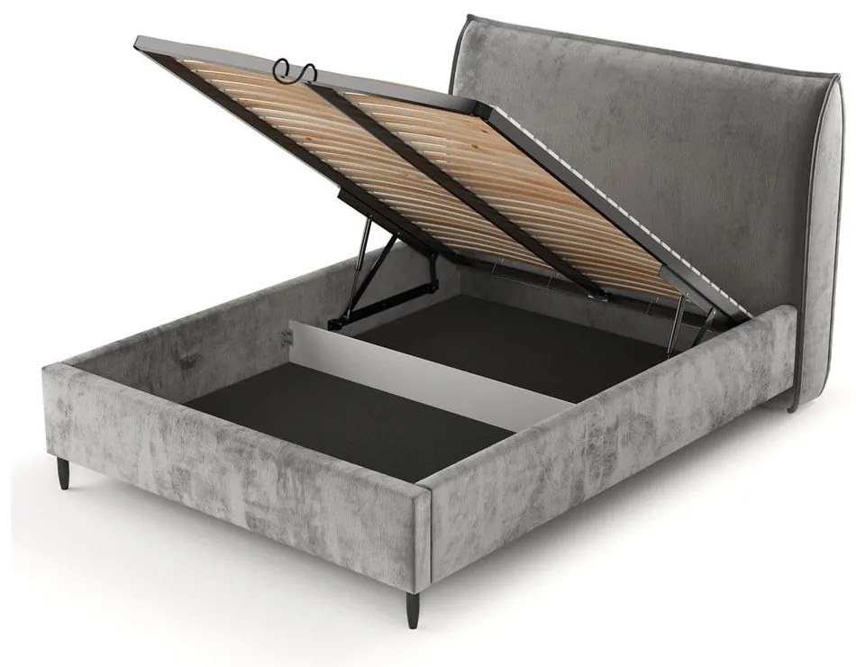Сиво тапицирано двойно легло с място за съхранение с включена подматрачна рамка 180x200 cm Shell – Maison de Rêve