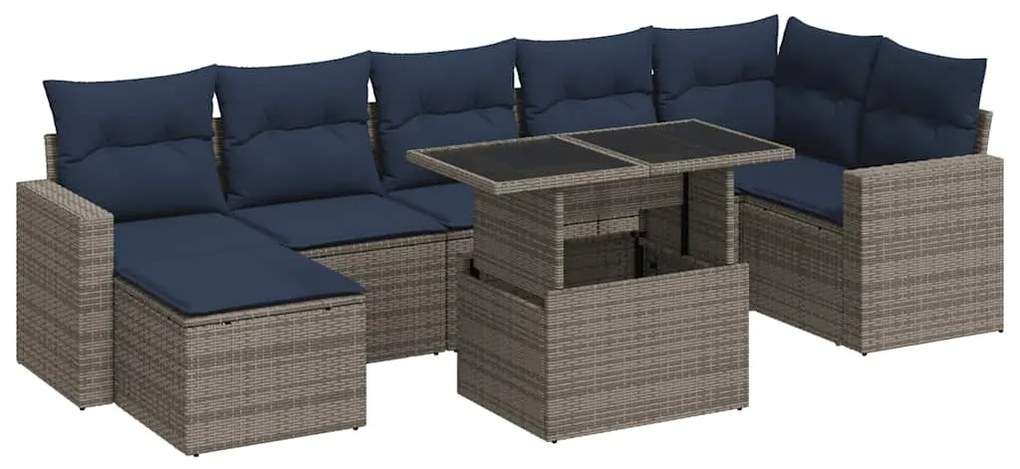 3326362 vidaXL Градински диван с възглавници, 8 части, сив полиратан акация