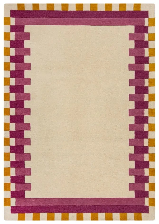 Жълто-розов ръчно изработен вълнен килим 160x230 cm Kai Wool Border – Flair Rugs