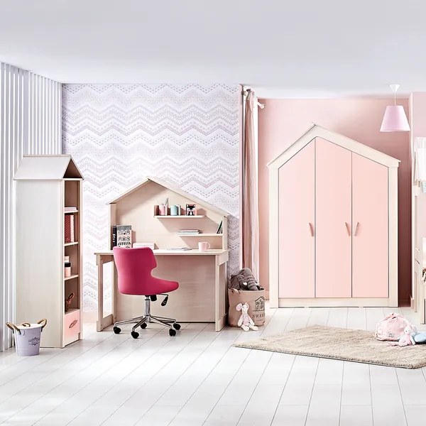 Трикрилен детски гардероб PINK HOUSE